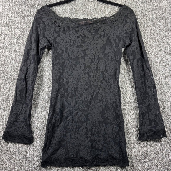 Victorias Secret Lace Longsleeve Top Tunic Dress Sheer Stretch Black Women Small - Picture 4 of 9
